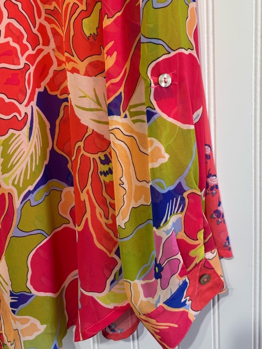 Figueroa & Flower XL Sheer Floral Button Down Blouse Top Boho Chic Bright - Picture 6 of 15
